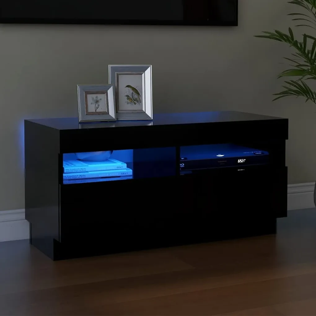 Mobile porta tv con luci led nero 80x35x40 cm