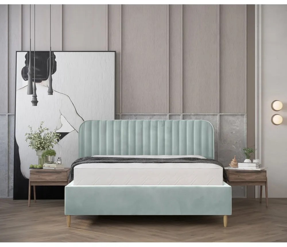 Letto singolo color menta imbottito con spazio contenitivo con rete inclusa 120x200 cm Noto – Maison de Rêve
