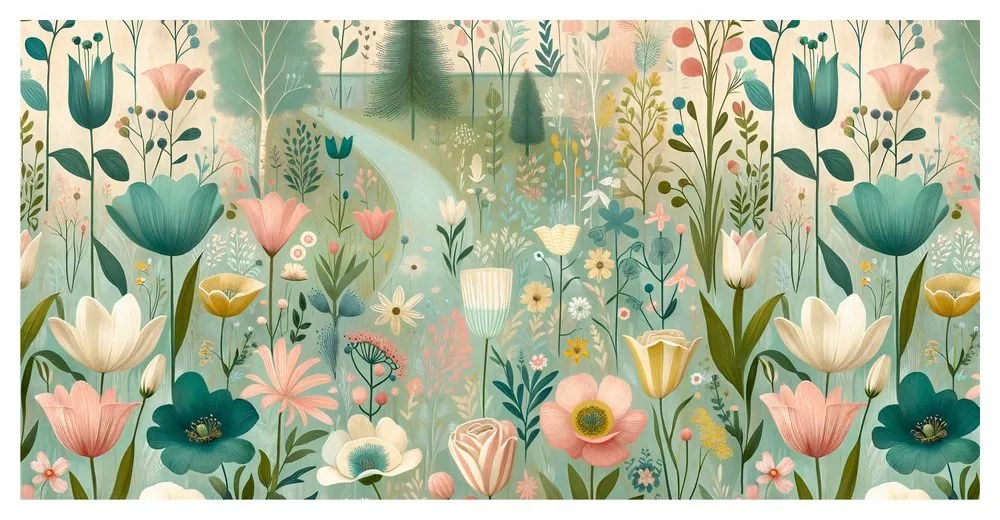 Quadro su tela – Fiori primaverili sul sentiero del bosco
