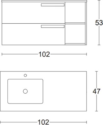 Mobile bagno sospeso 100 cm con 2 cassetti e lavabo in ceramica DELIA3 Bianco