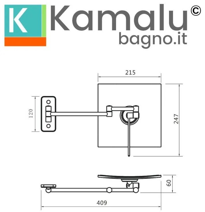 Kamalu - specchio ingranditore rettangolare 20x22cm con finitura lucida |