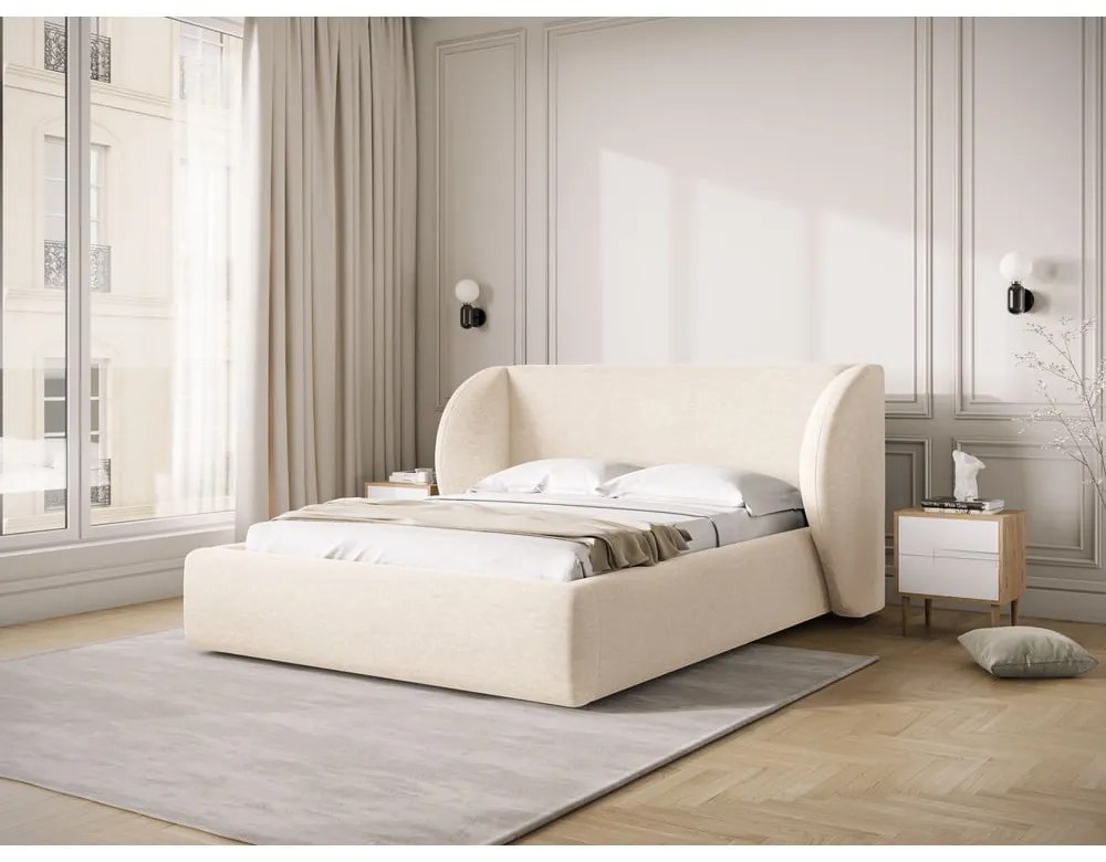 Letto matrimoniale imbottito color crema con contenitore con rete inclusa 200x200 cm Miley – Micadoni
