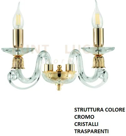 Applique 1306 2 luci trasparente e cromo attacco e14 l.36cm