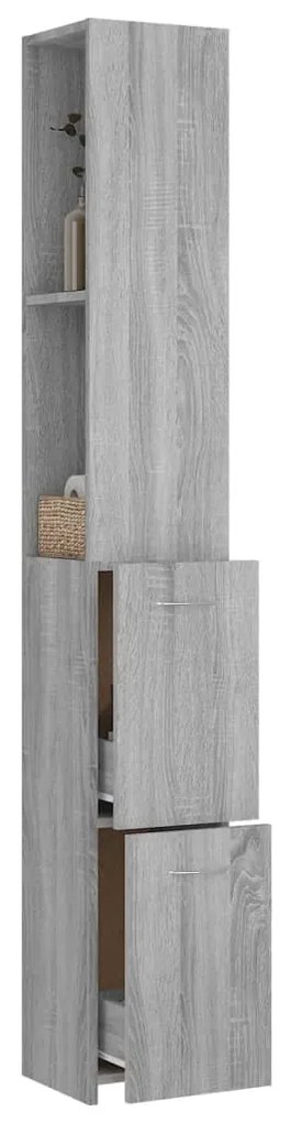 Armadietto bagno grigio sonoma 25x25x170cm legno ingegnerizzato