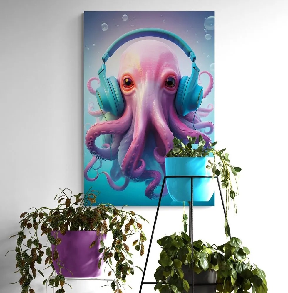 Quadro su tela – Polpo con cuffie