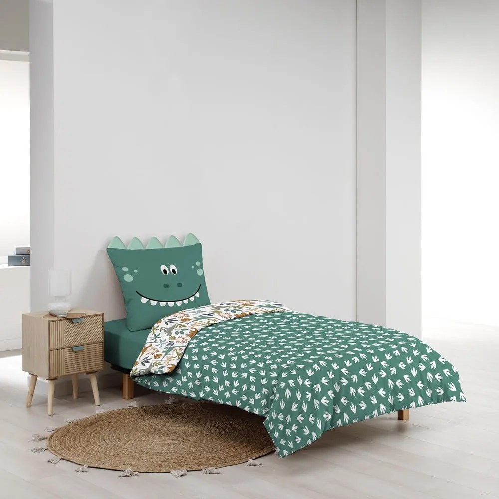 Set copripiumino e federa da bambini bianco/verde in cotone per letto singolo 140x200 cm Dina – douceur d'intérieur