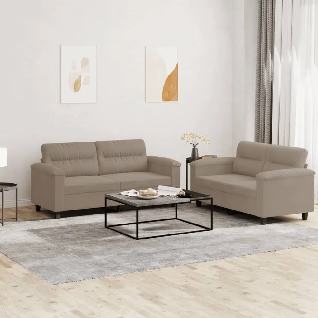 Set divani 2 pz con cuscini tortora in tessuto microfibra