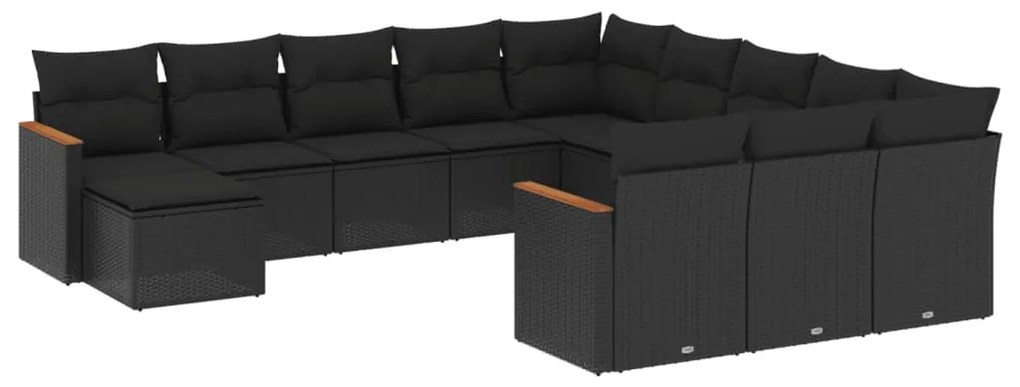 Set divani da giardino 12 pz con cuscini nero in polyrattan