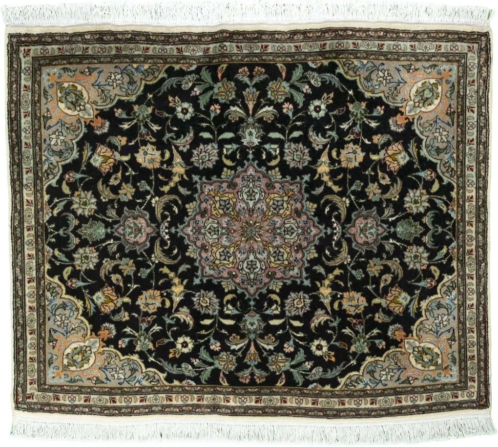 Tabriz Tappeto persiano 90x80 Nero (Iran) Annodato A Mano