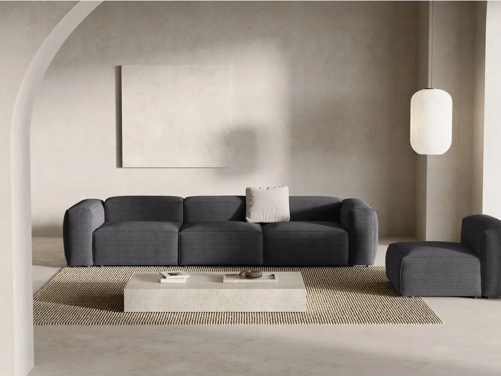 Divano grigio scuro con rivestimento in velluto a coste 364 cm Bergamo – Cosmopolitan Design