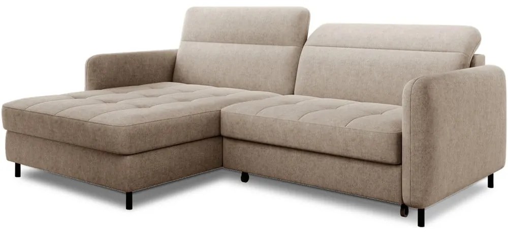 Divano angolare beige allungabile/con contenitore (con penisola a sinistra/con chaise lounge) e rivestimento in ciniglia Gomsi – ELTAP