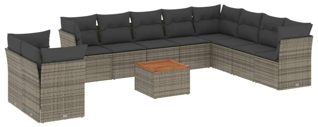 Set divani da giardino 11 pz con cuscini in polyrattan grigio