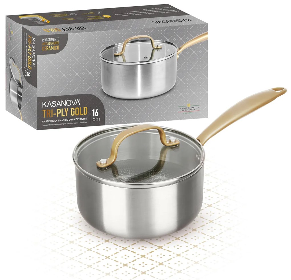 Casseruola 16 cm triplo strato Tri Ply - Gold con coperchio