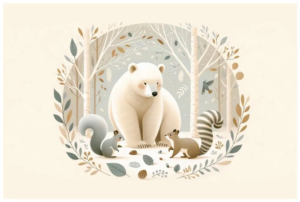 Quadro su tela – Orso e animali del bosco nella foresta