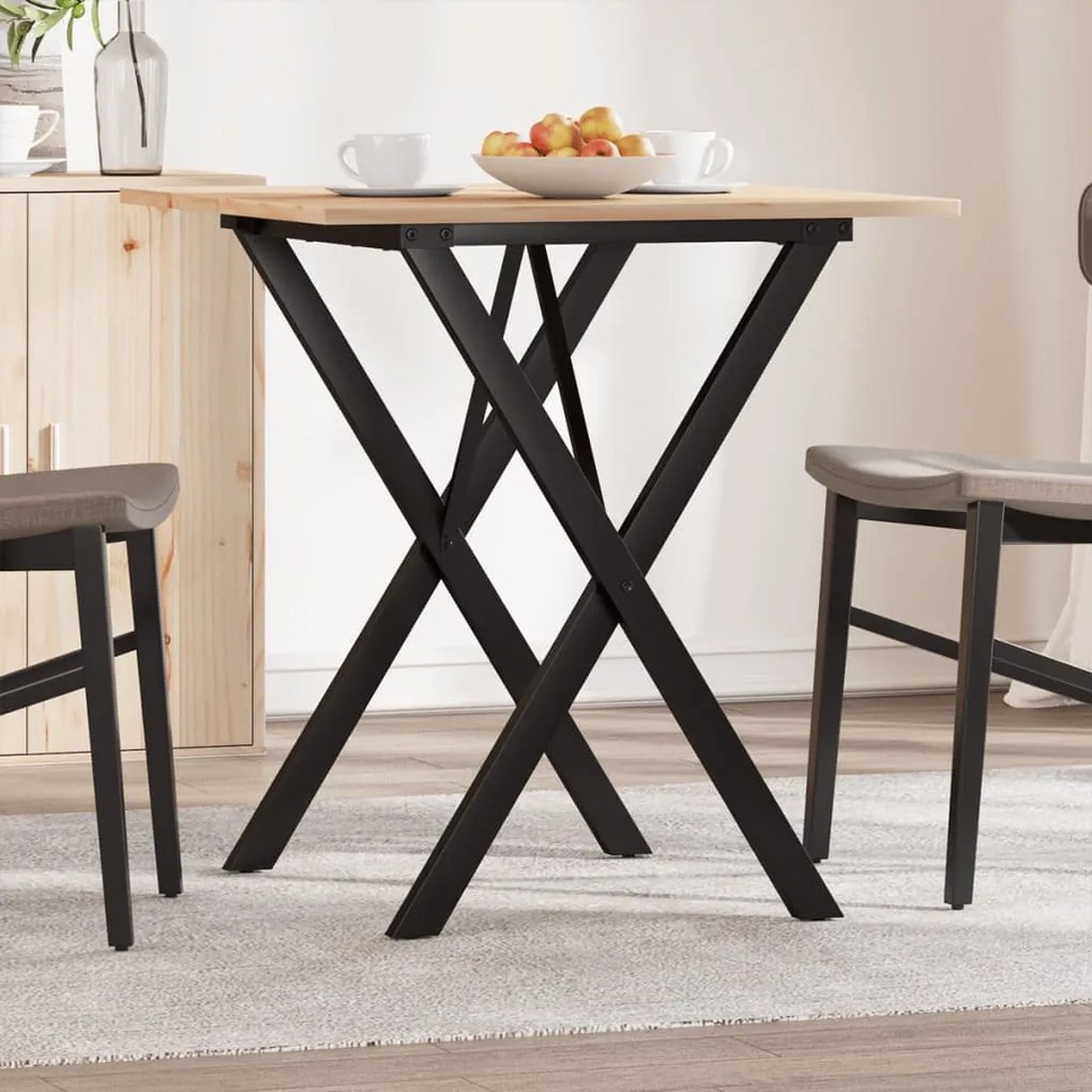 Tavolo Da Pranzo Telaio A X 70x70x75 Cm Legno Pino E Acciaio /