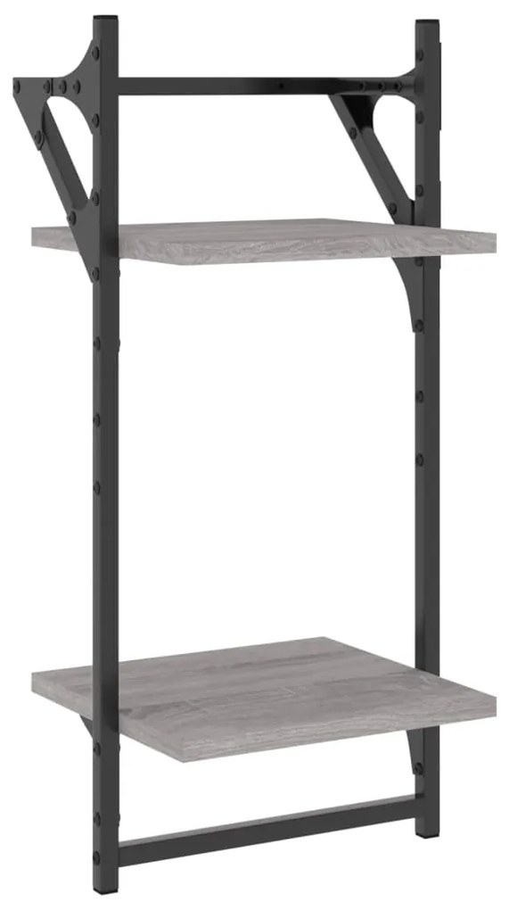 Mensole a parete con aste 2pz grigio sonoma 30x25x65 cm