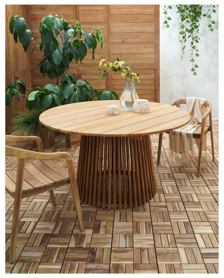 Tavolo da pranzo da giardino rotondo in teak massiccio ø 120 cm Lorca – House Nordic