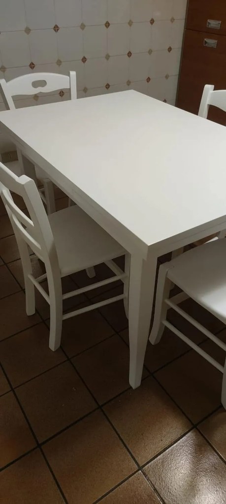 Tavolo da pranzo classico in legno massello bianco opaco 160x80 cm