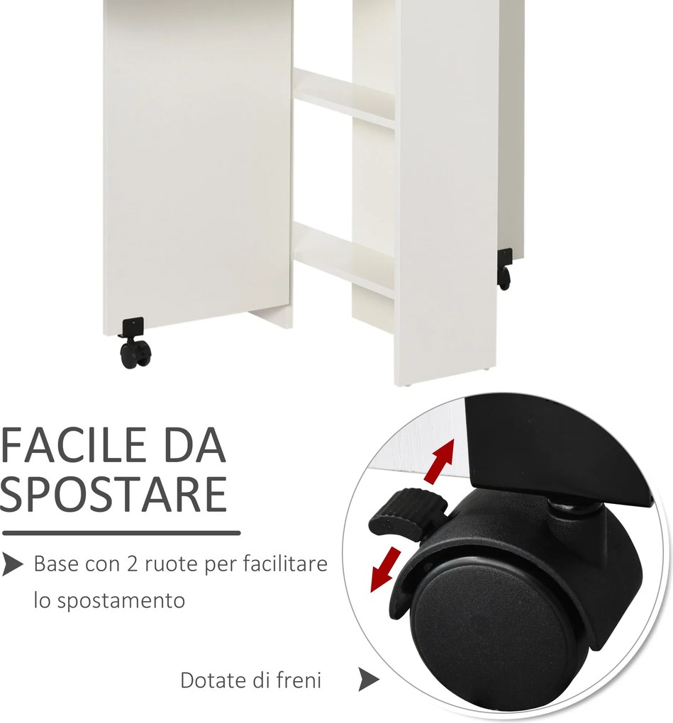 Tavolo Pieghevole Salvaspazio in Legno Bianco con Ruote...