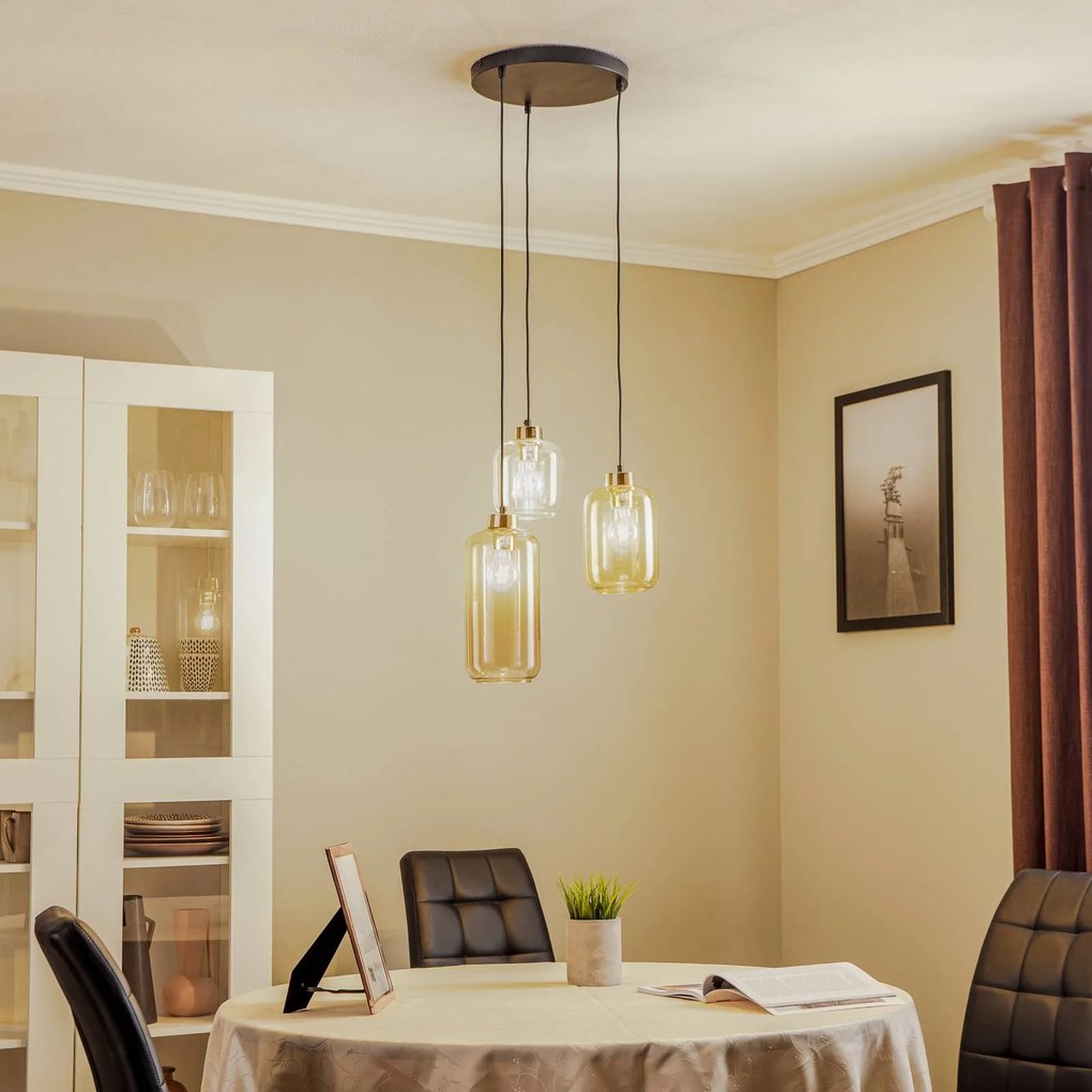 TK Lighting Lampada a sospensione Marco Brown, 3 luci, trasparente/marrone