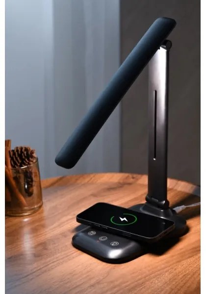 Immax 09106L - Lampada da tavolo LED dimmerabile con ricarica wireless QI LUMI LED/7W/230V nera
