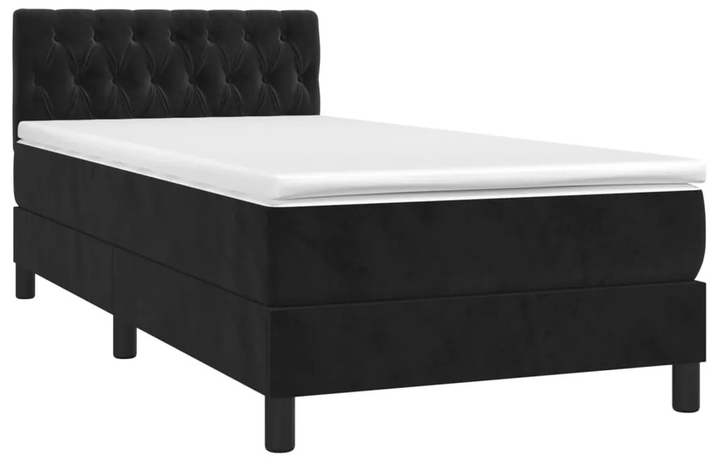 Letto a molle con materasso e led nero 90x190 cm in velluto