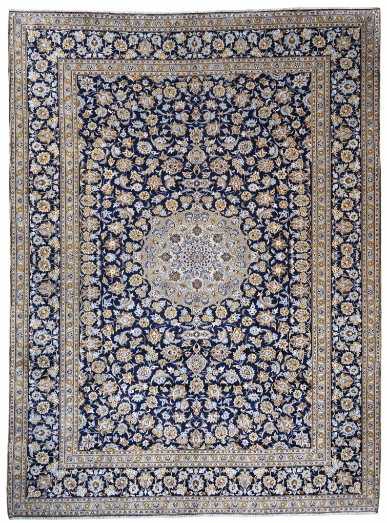 Kashan Tappeto 310x420 Blu (Iran) Annodato A Mano