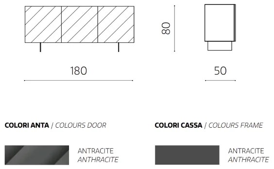 Madia in legno 180 cm 3 ante Antracite 2 piedini - KALLA