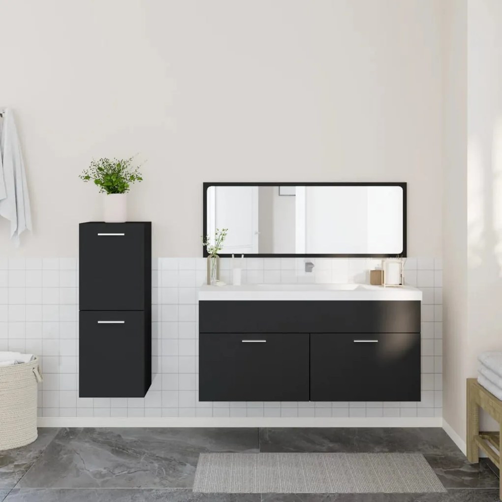 Set mobili da bagno 3 pz nero in legno multistrato