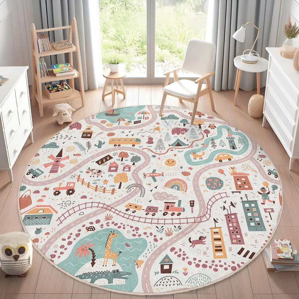 Tappeto da gioco per bambini lavabile ø120 cm Furry World – Mila Home