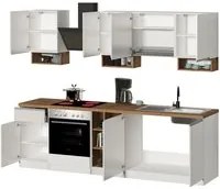 Composizione Cucina moderna 255X60-34X85-71cm - NAUTILUS Colore: Bianco Laccato Lucido-Rovere Wotan