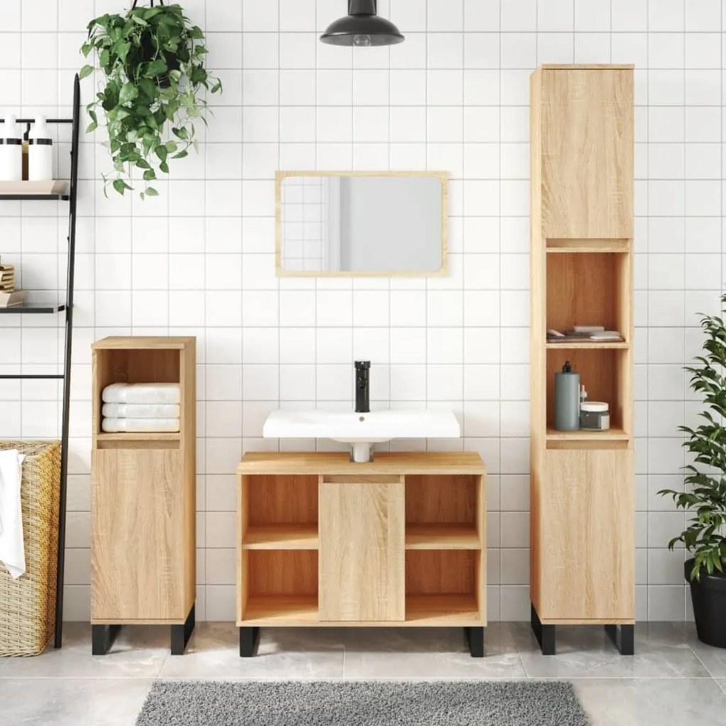 Mobile Da Bagno Rovere Sonoma 80x33x60 Cm İn Legno Multistrato /