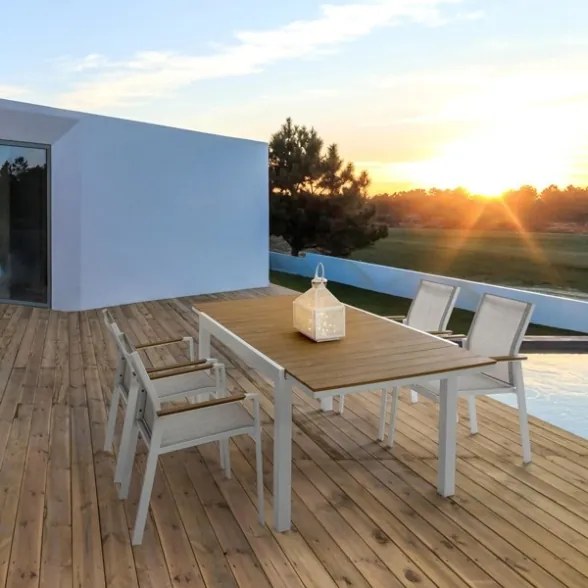 Tavolo Allungabile Per Esterno In Alluminio 90x140-200 Cm Con Doghe Di Legno Elias Bianco Bizzotto