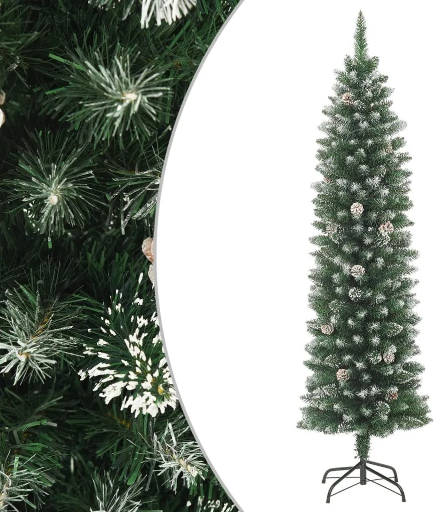 Albero di Natale Artificiale Sottile con Base e Albero di Natale con Luci e Pigne PVC e PE, 120 cm / Senza