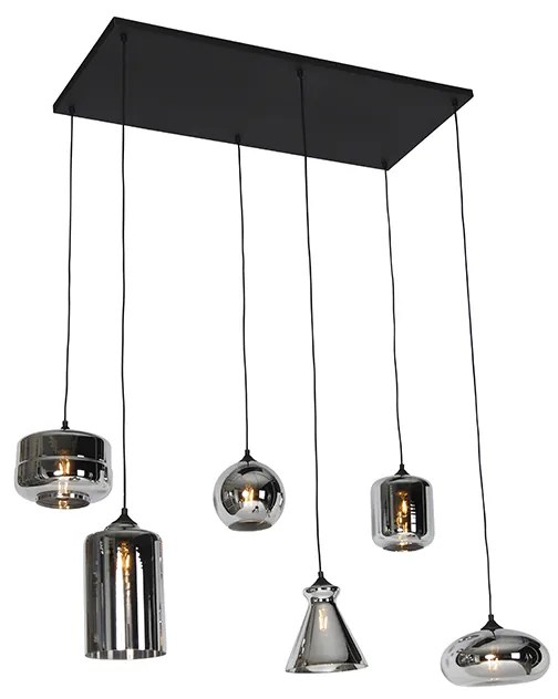 Lampadario Art Déco nero con vetro fumé 6 luci - Wallace