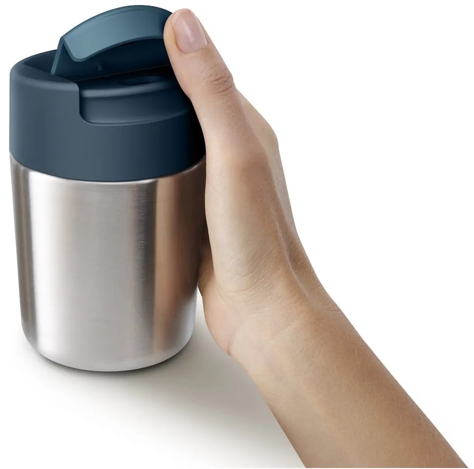 Tazza da viaggio in argento lucido blu scuro 340 ml Sipp - Joseph Joseph