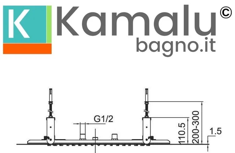 Kamalu - Soffione doccia incasso soffitto in acciaio con luci led | KAM-DIANA