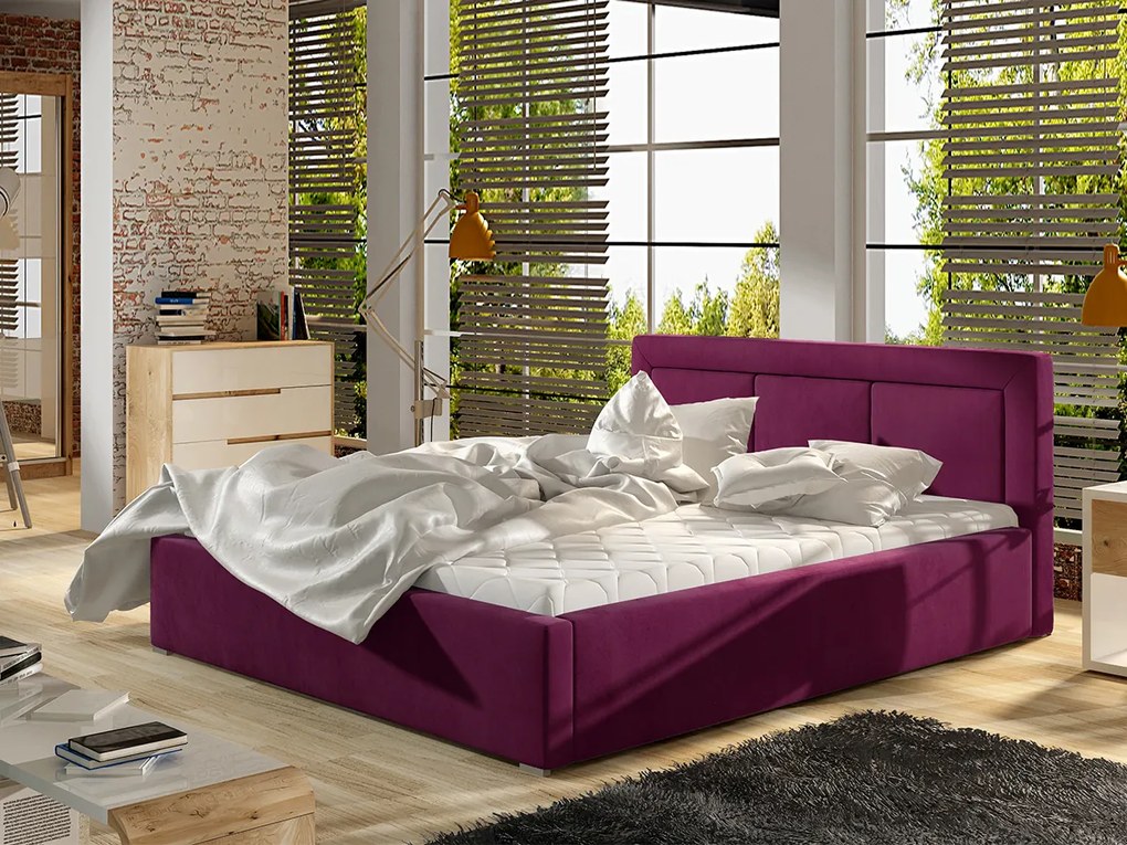 Letto matrimoniale con box contenitore Bordeaux - 180 x 200 cm , Tessuto porpora