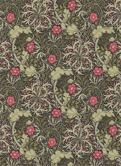 Morris & Co Carta da parati Seaweed - Ebony/ Poppy