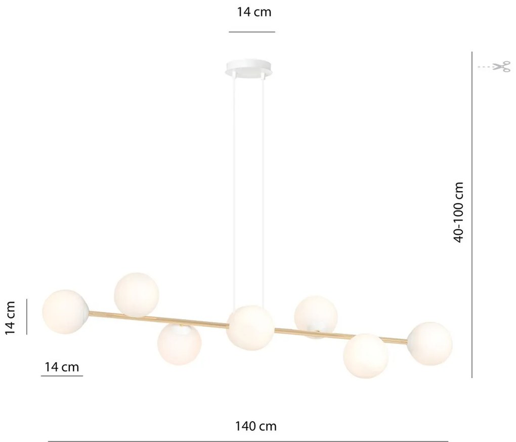 Lampadario a sospensione GRAVITY 8 Nero/Bianco e Oro 8xE14