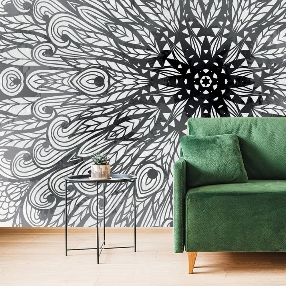 Carta da parati – Ornamento etnico unico in bianco e nero