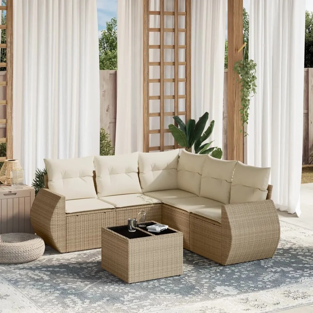 Set divano da giardino 6 pz con cuscini beige in polyrattan