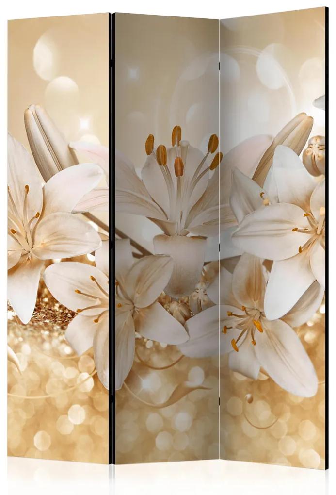 Paravento Corte regale - fiori di giglio su sfondo di ornamenti dorati