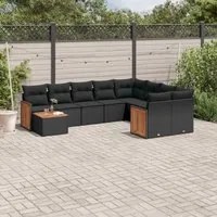 Set Divani da Giardino 10pz con Cuscini in Polyrattan Nero 3260396