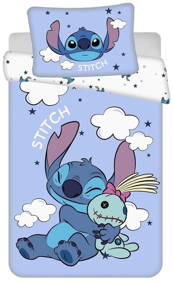 Set copripiumino e federa da bambini blu in cotone per culla 100x135 cm Lilo &amp; Stitch "Clouds" – Jerry Fabrics