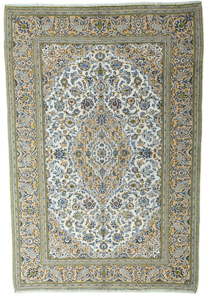 Kashan Tappeto 200x300 Beige (Iran) Annodato A Mano