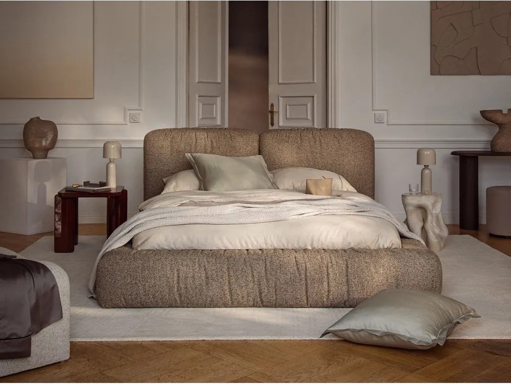 Letto matrimoniale imbottito grigio con contenitore con rete inclusa 200x200 cm Martina – Micadoni