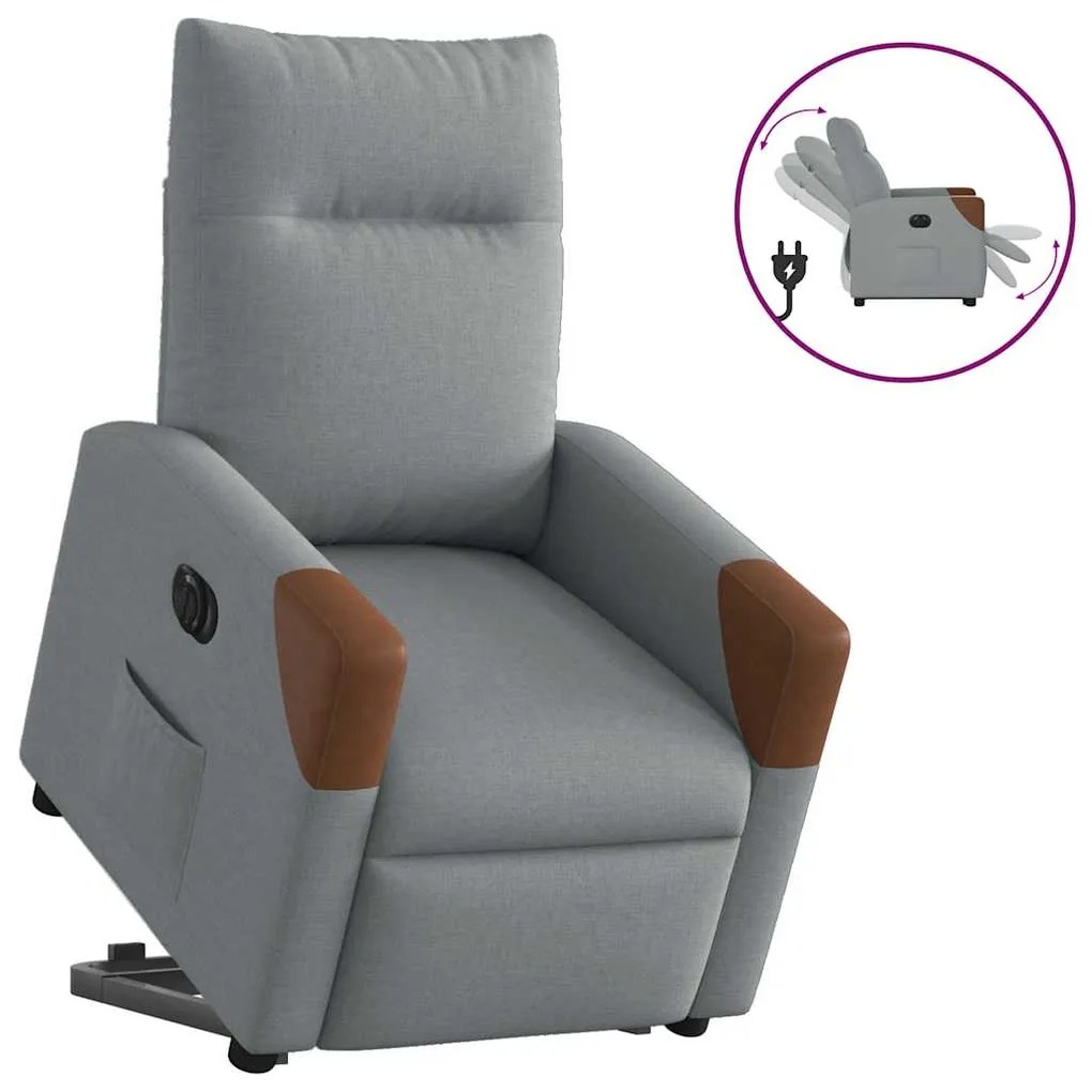 Poltrona Reclinante Alzapersona Elettrica Grigio Chiaro Tessuto /