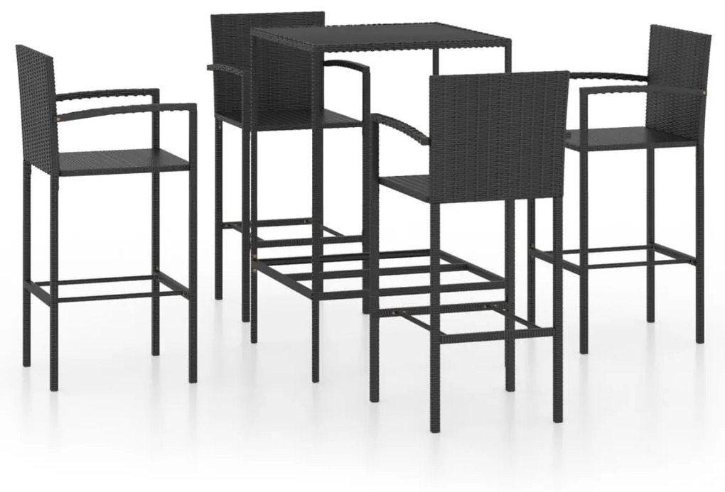 Set da bar da giardino 5 pz in polyrattan nero