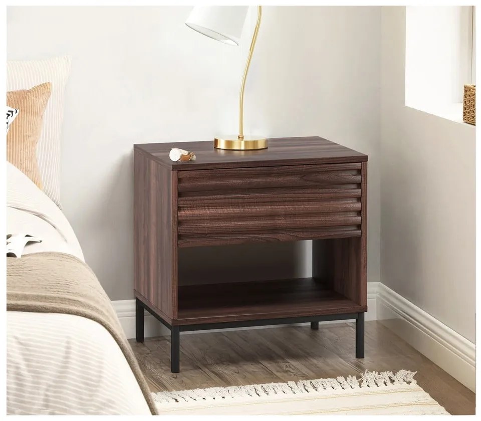 Comodino marrone scuro con piano effetto noce Celine - Støraa